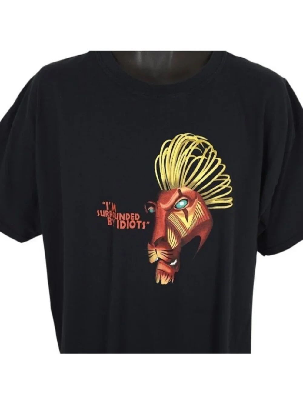 Lion King Musical T Shirt Mens Size XL Black Disney Scar Surrounded By Idiots
